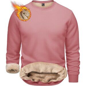 Mens Crewneck Sweatshirt Fleece Lined Warm Pink Outdoor Long Sleeve Pullover